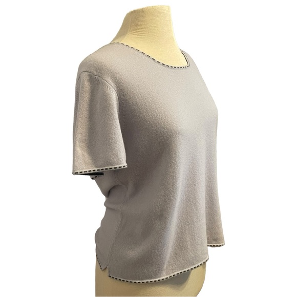 Saks Fifth Avenue Light Blue Gray Trim 100% Cashmere Sweater Crew Neck XL - Picture 5 of 7